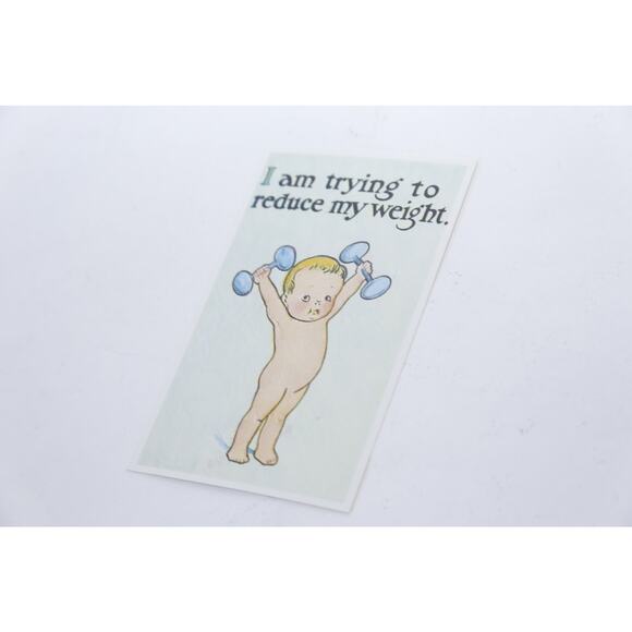 Kewpie Child with Dumbbells, I am trying to reduce my weight, 1900s, Antique - Picture 3 of 3